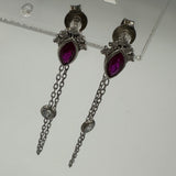 Pink Cz crown chain earrings