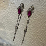 Pink Cz crown chain earrings