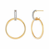 14K Gold Diamonds Hoop Earrings with Circle Drop